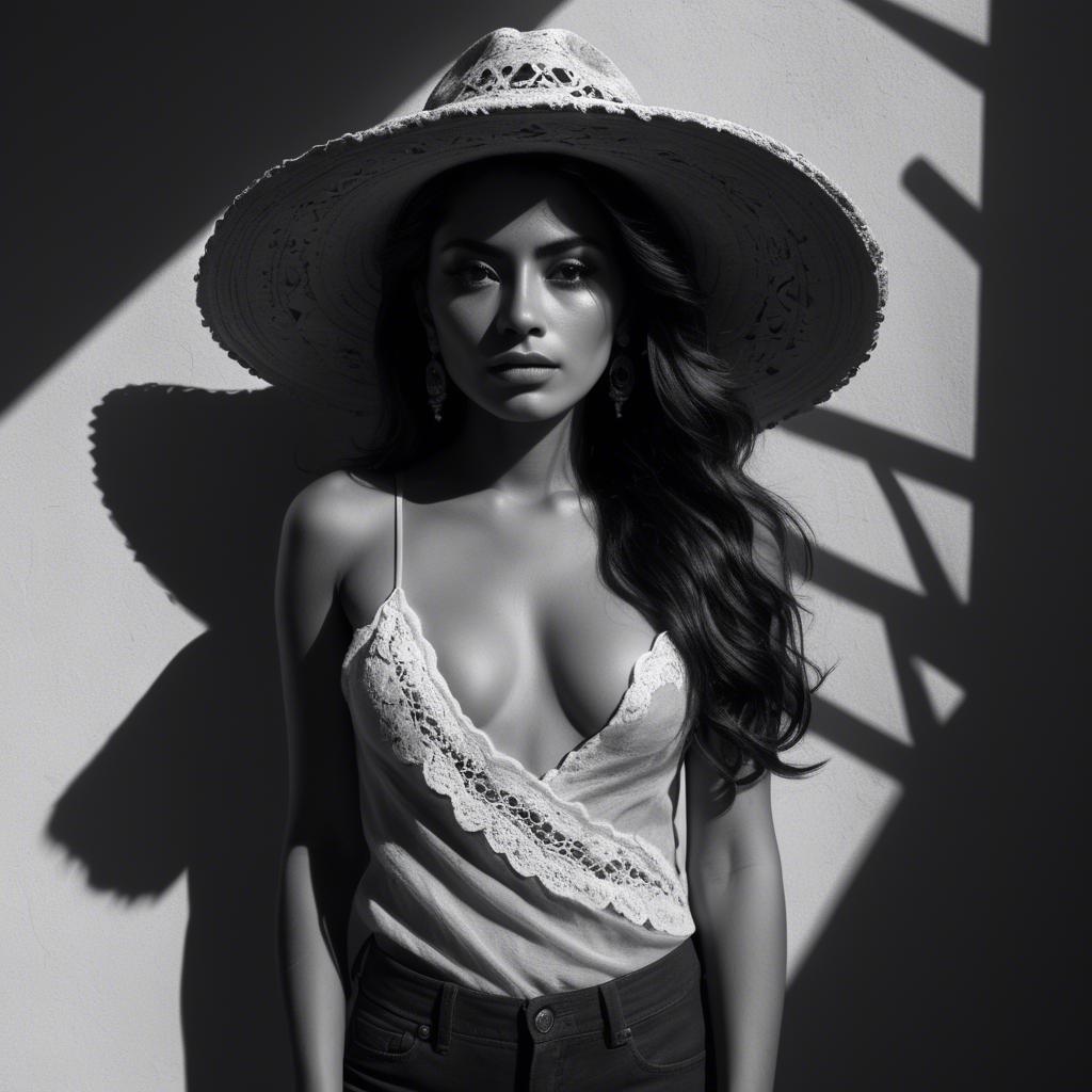 A stunning image of mexican model in dramatic shadows.