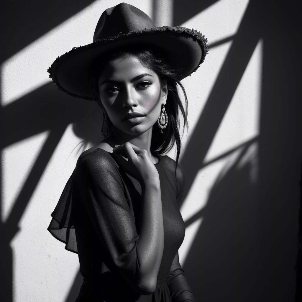 A stunning image of mexican model in dramatic shadows.