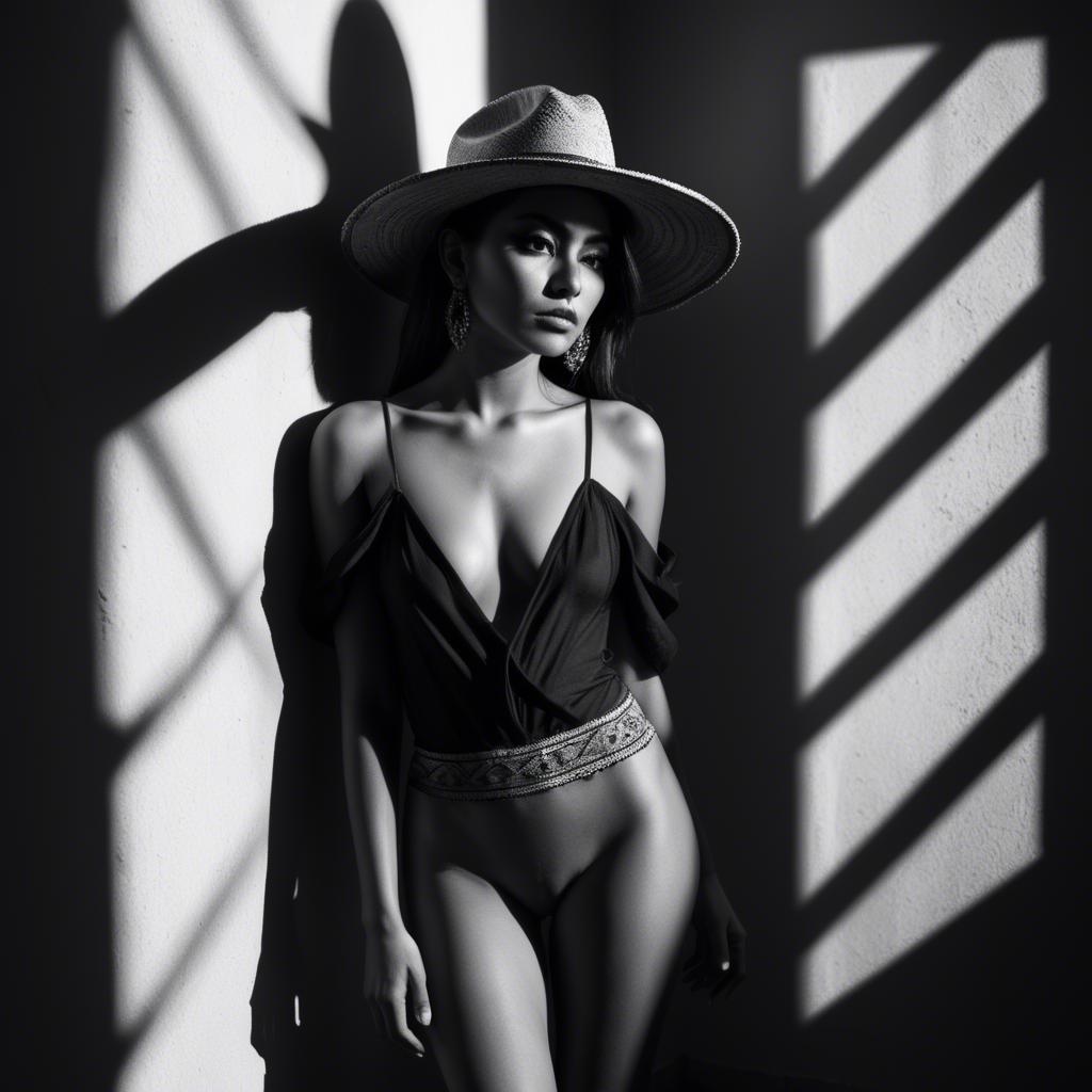 A stunning image of mexican model in dramatic shadows.