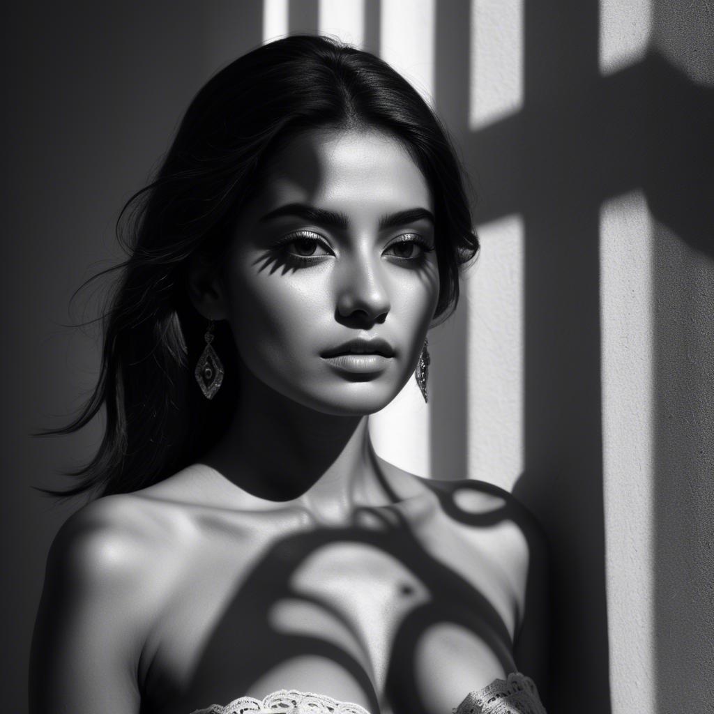 A stunning image of mexican model in dramatic shadows.