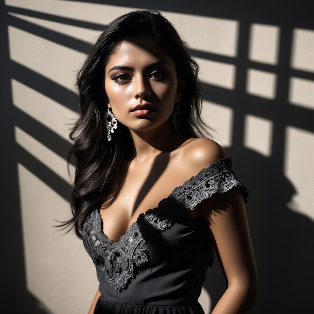 A stunning image of mexican model in dramatic shadows.
