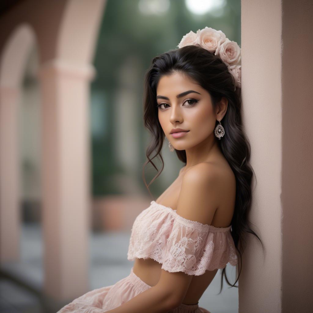 A stunning image of mexican model in soft romantic settings.