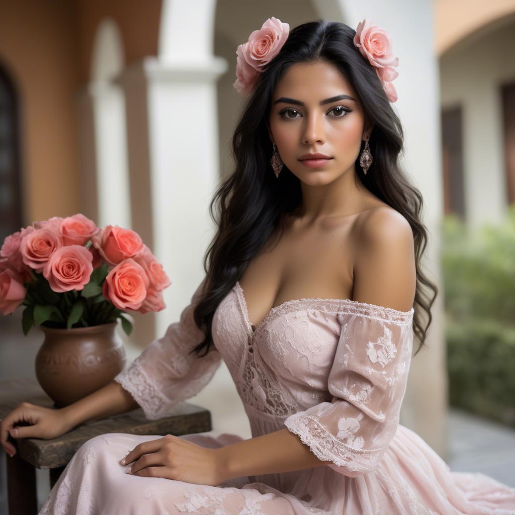 A stunning image of mexican model in soft romantic settings.