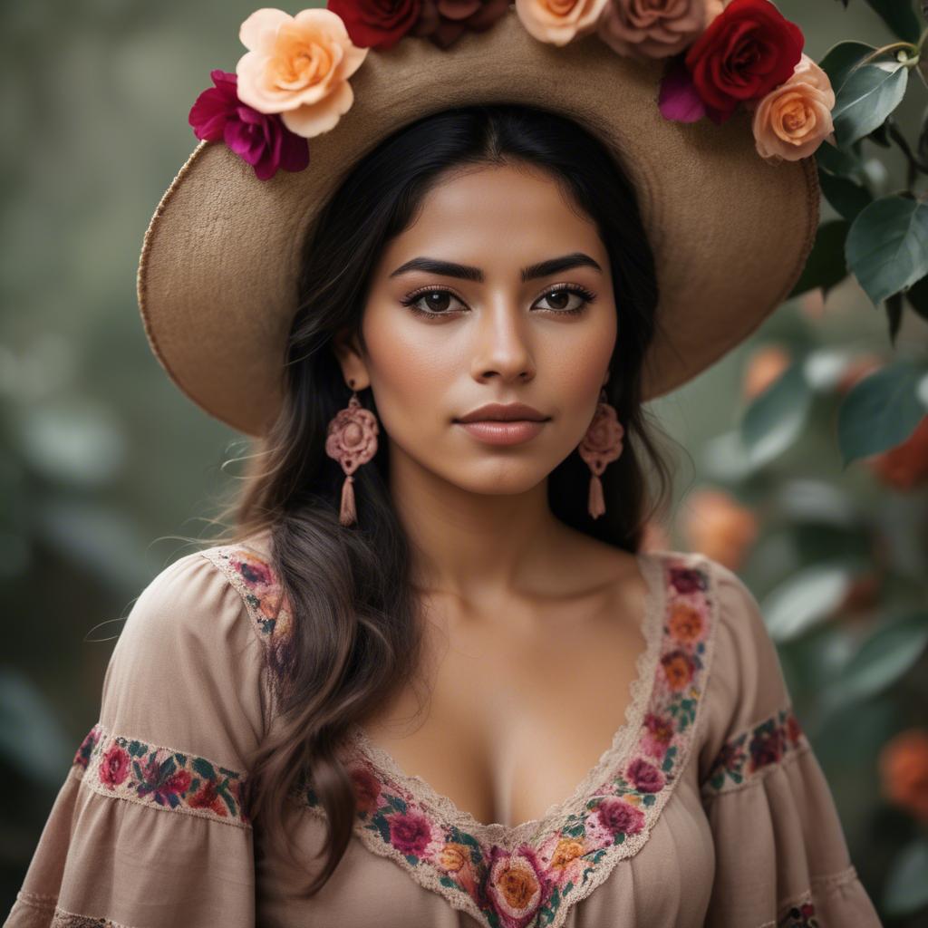 A stunning image of mexican woman in romantic natural tones.