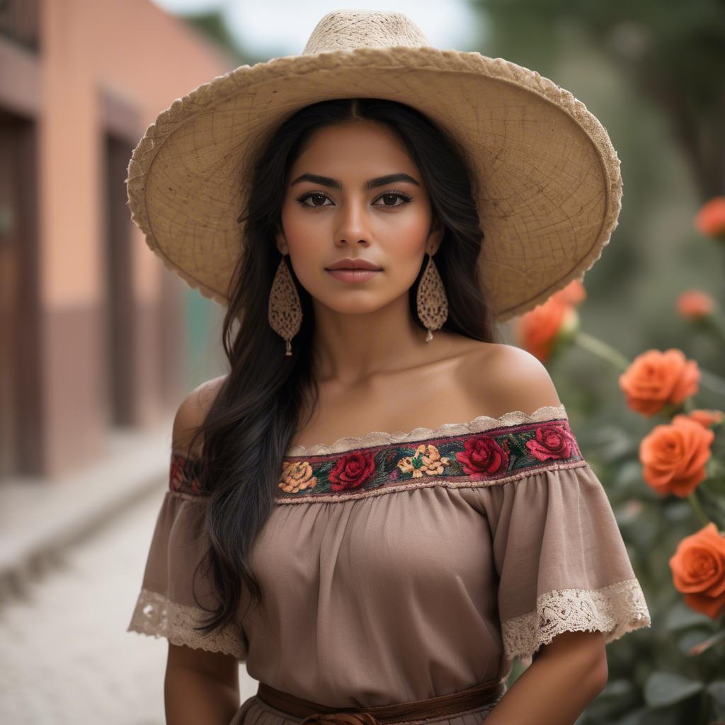 A stunning image of mexican woman in romantic natural tones.