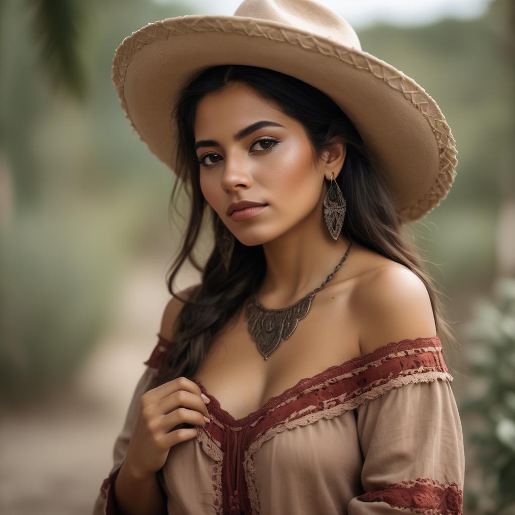 A stunning image of mexican woman in romantic natural tones.