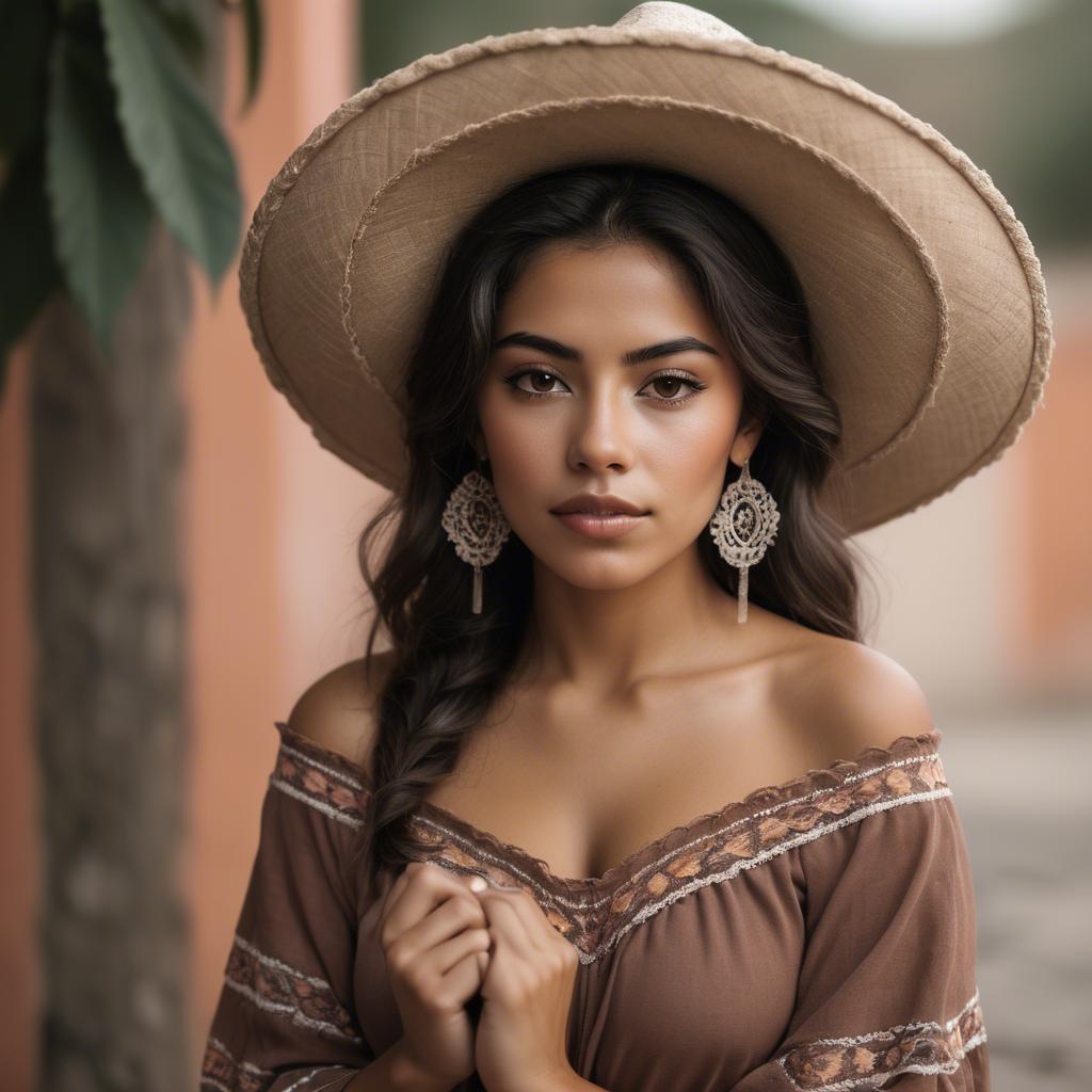 A stunning image of mexican woman in romantic natural tones.