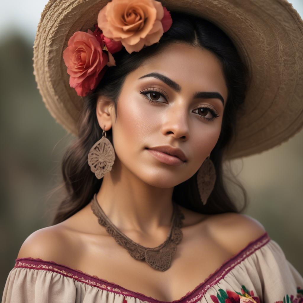 A stunning image of mexican woman in romantic natural tones.