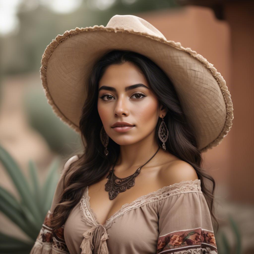 A stunning image of mexican woman in romantic natural tones.