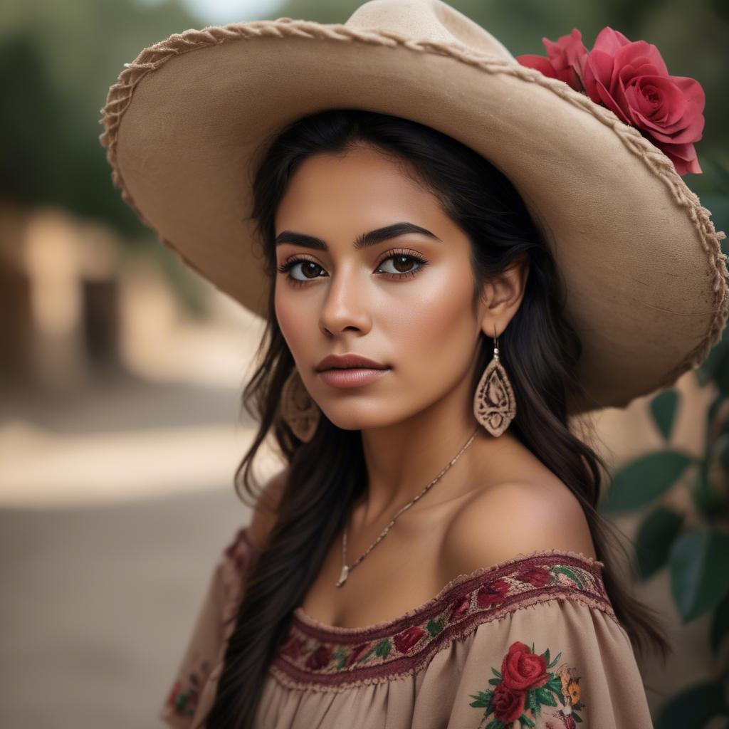 A stunning image of mexican woman in romantic natural tones.