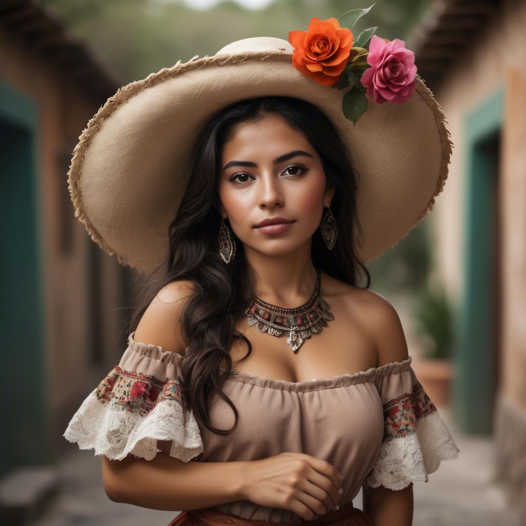 A stunning image of mexican woman in romantic natural tones.