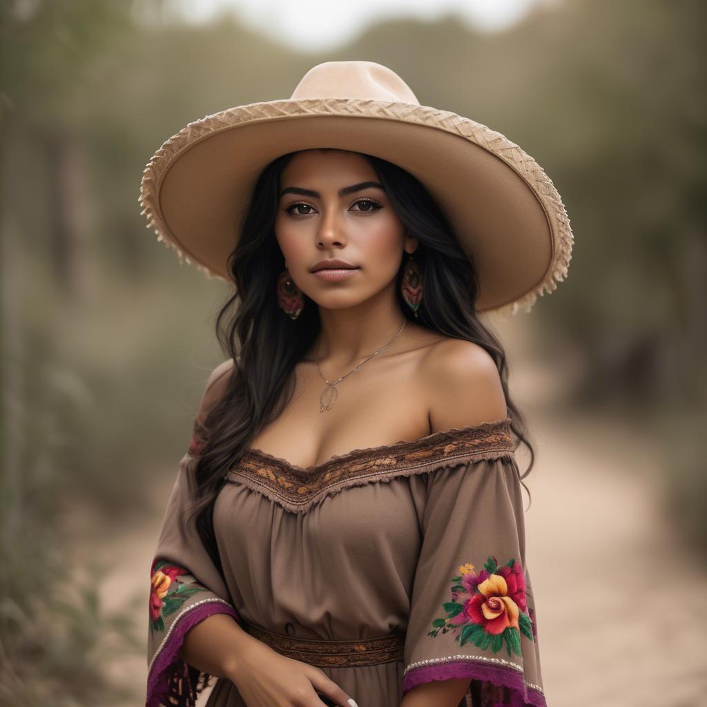 A stunning image of mexican woman in romantic natural tones.