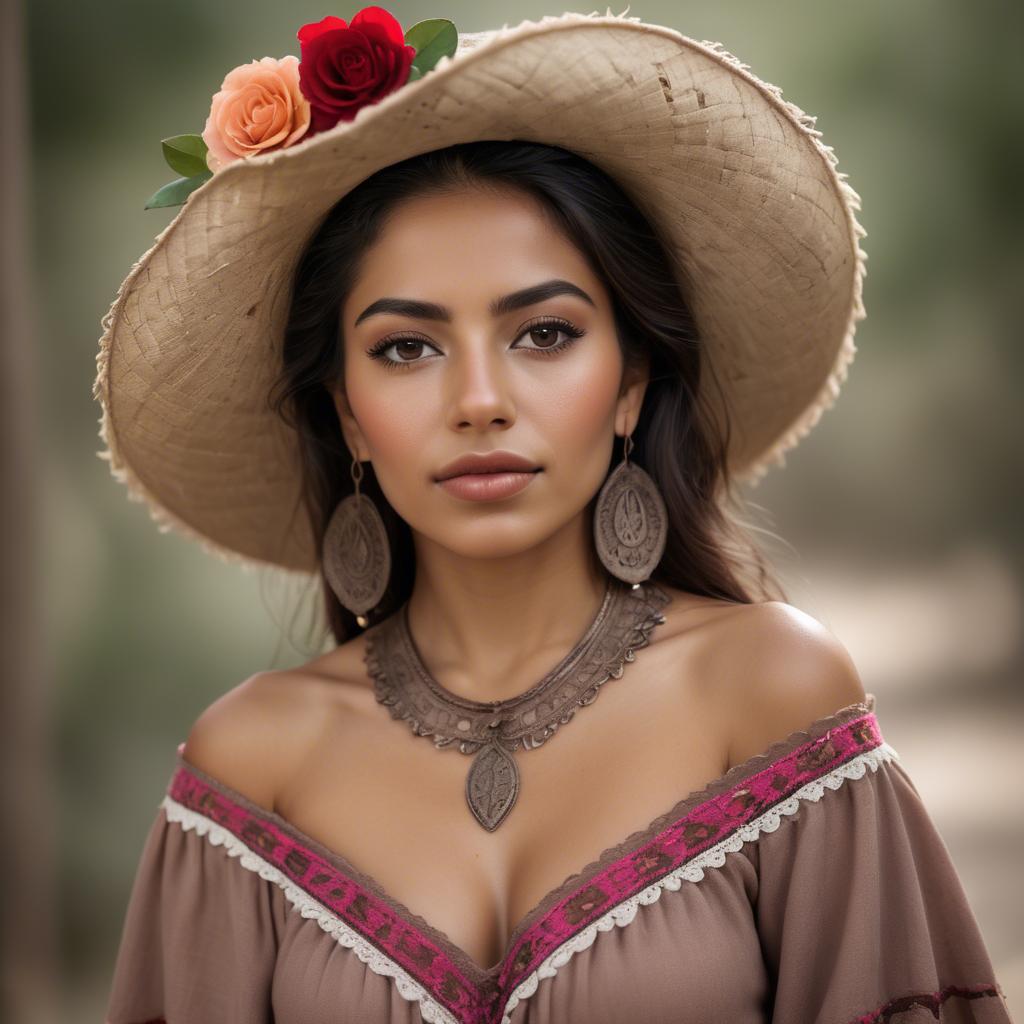 A stunning image of mexican woman in romantic natural tones.