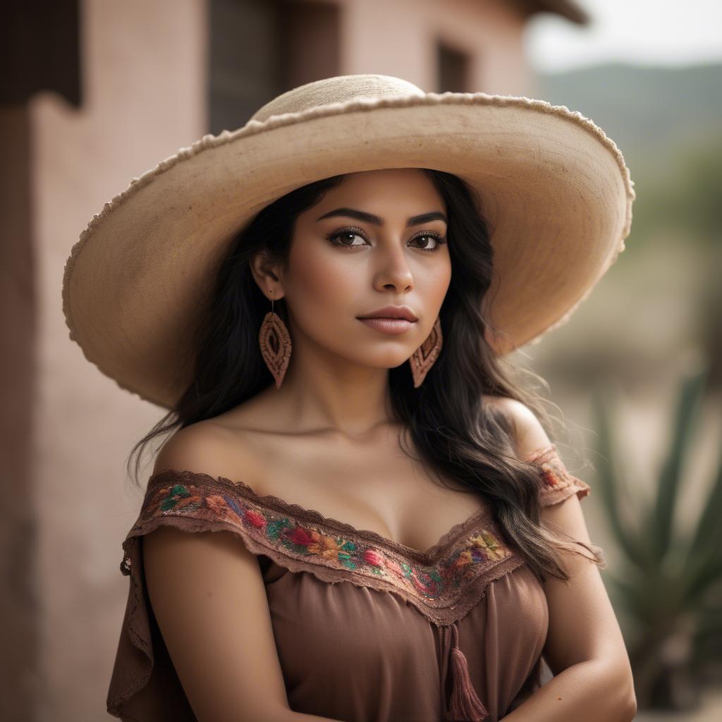 A stunning image of mexican woman in romantic natural tones.