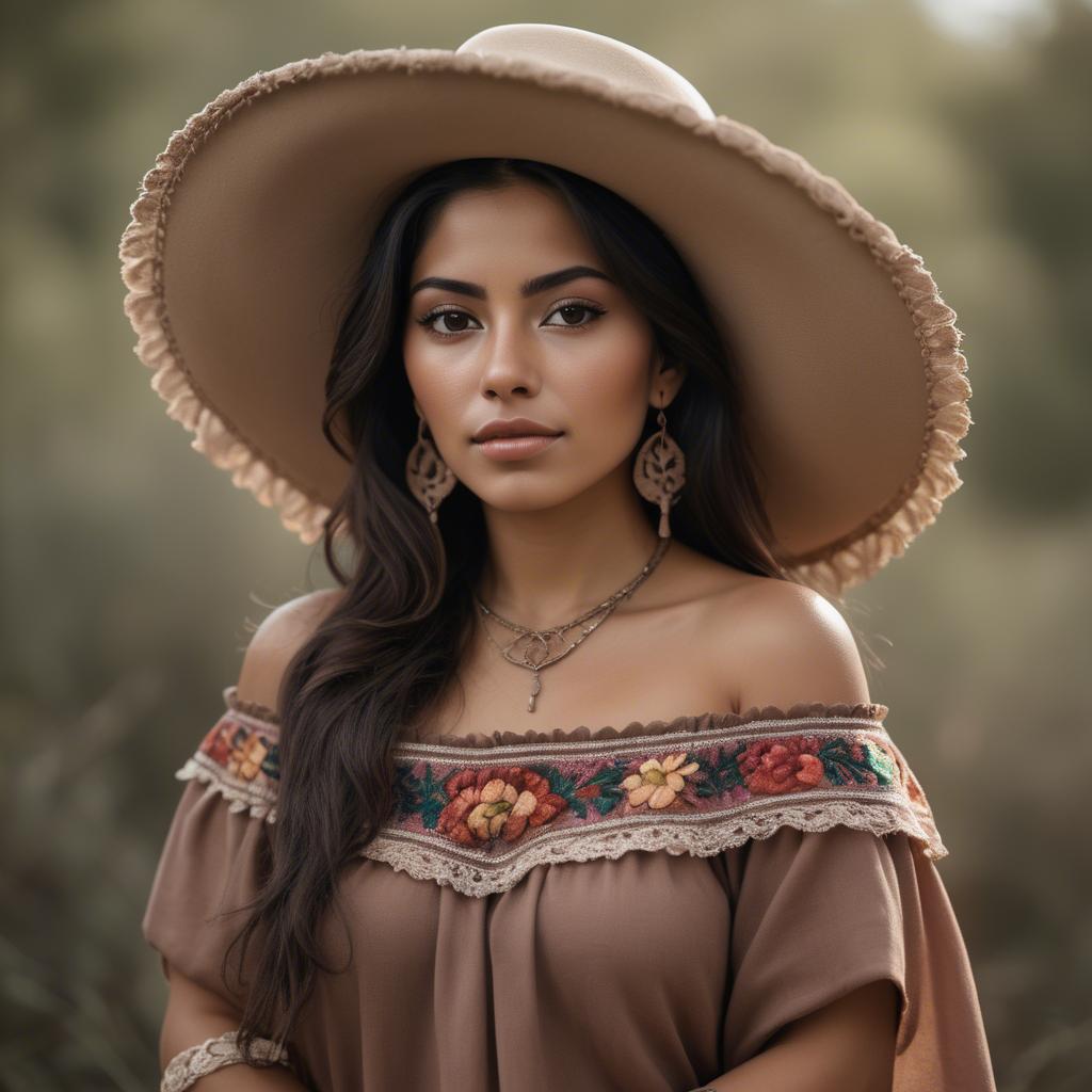 A stunning image of mexican woman in romantic natural tones.