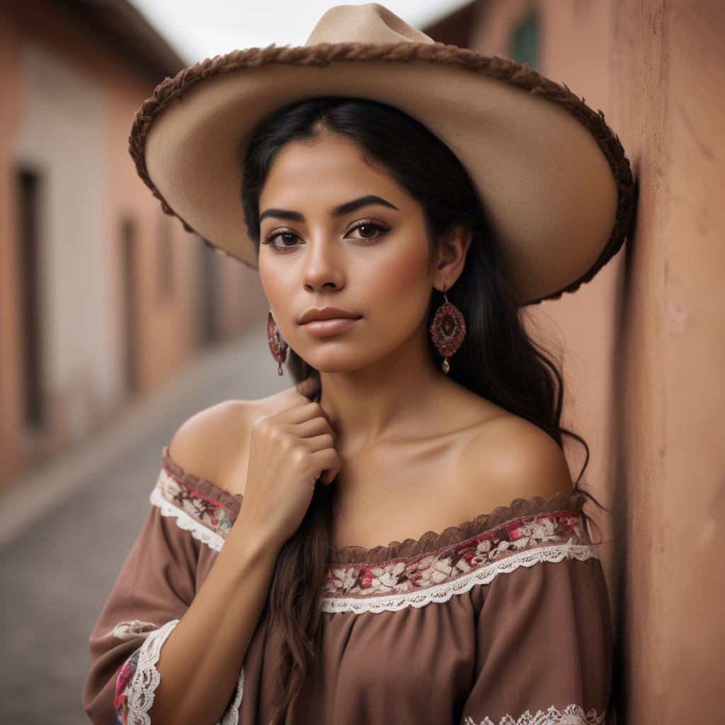 A stunning image of mexican woman in romantic natural tones.