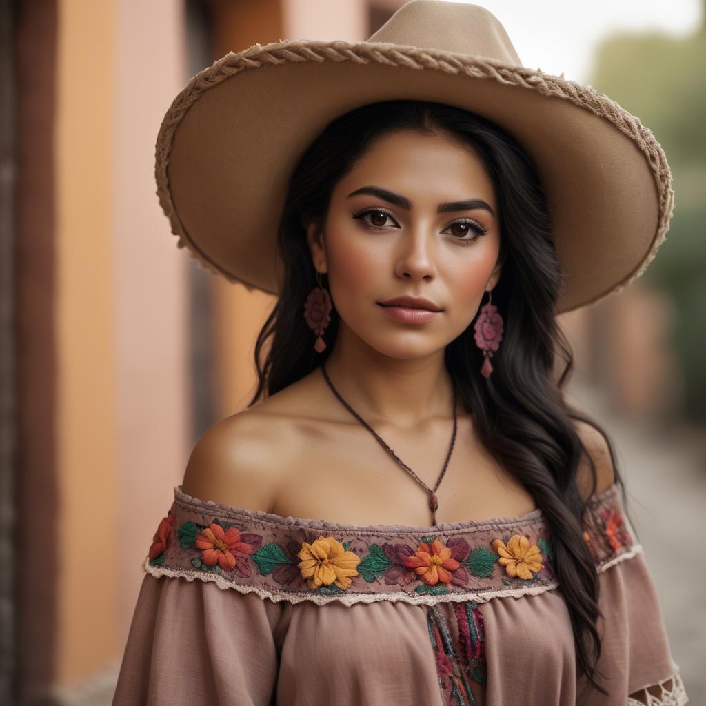 A stunning image of mexican woman in romantic natural tones.