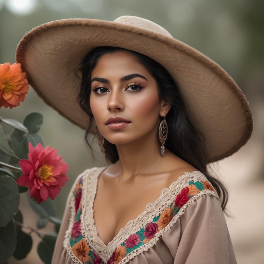 A stunning image of mexican woman in romantic natural tones.