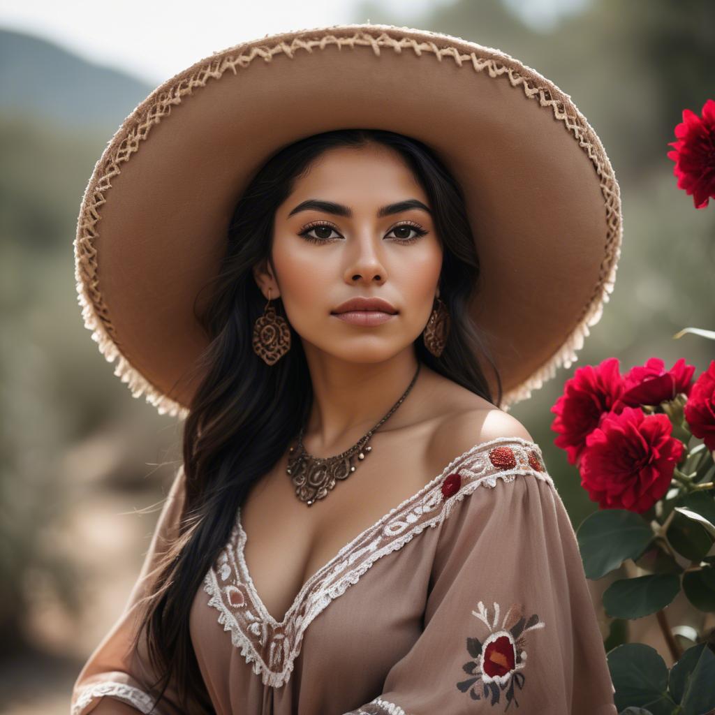 A stunning image of mexican woman in romantic natural tones.