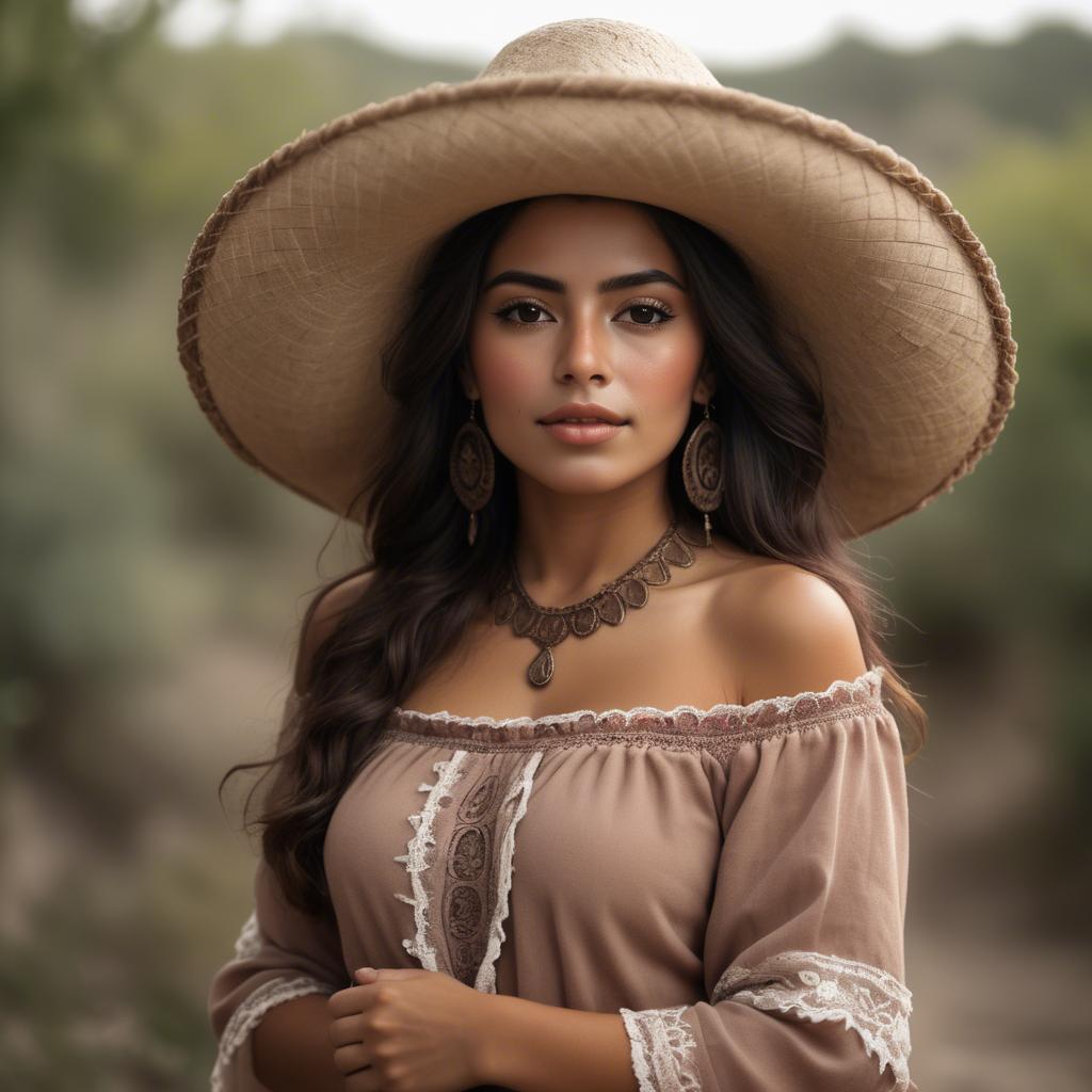 A stunning image of mexican woman in romantic natural tones.