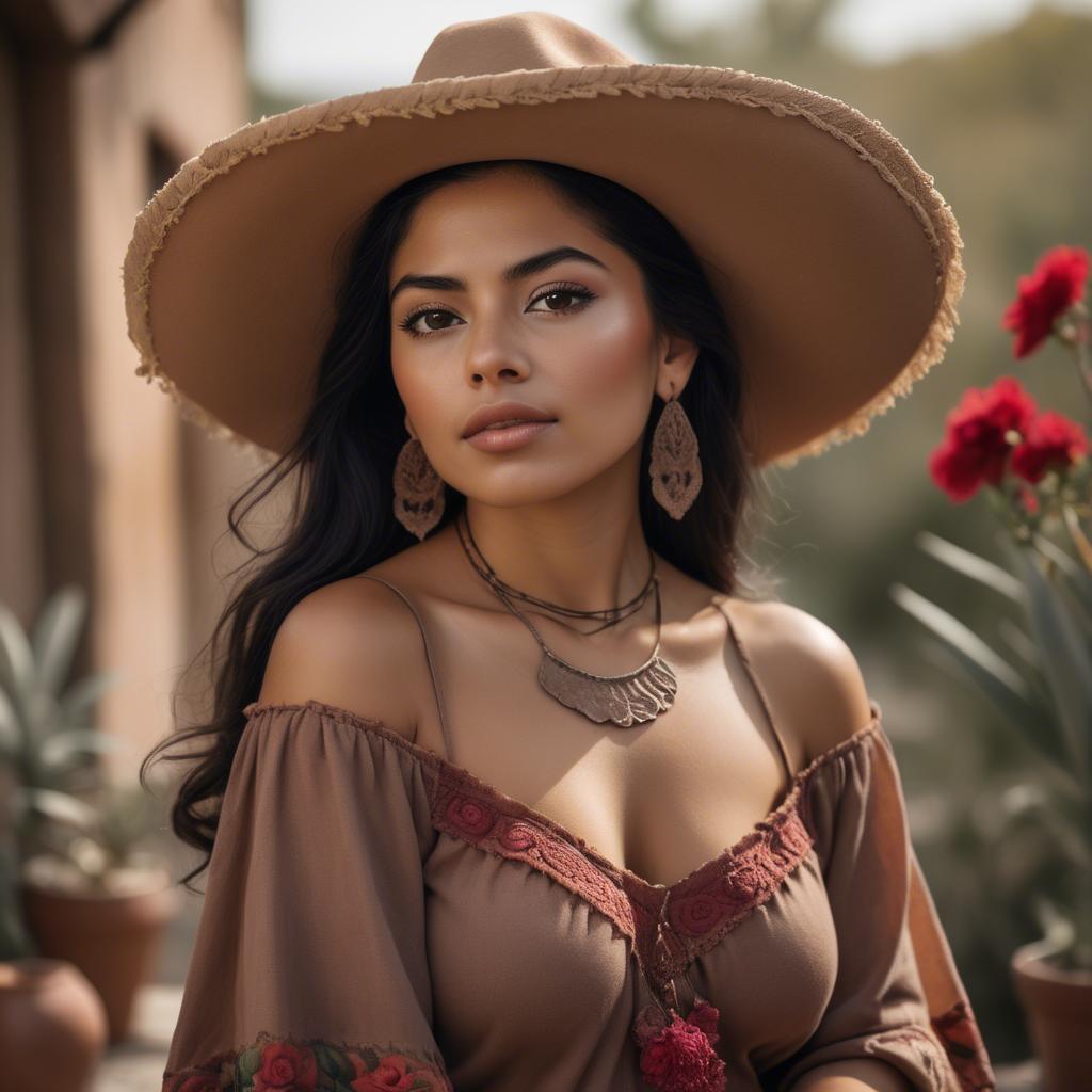 A stunning image of mexican woman in romantic natural tones.
