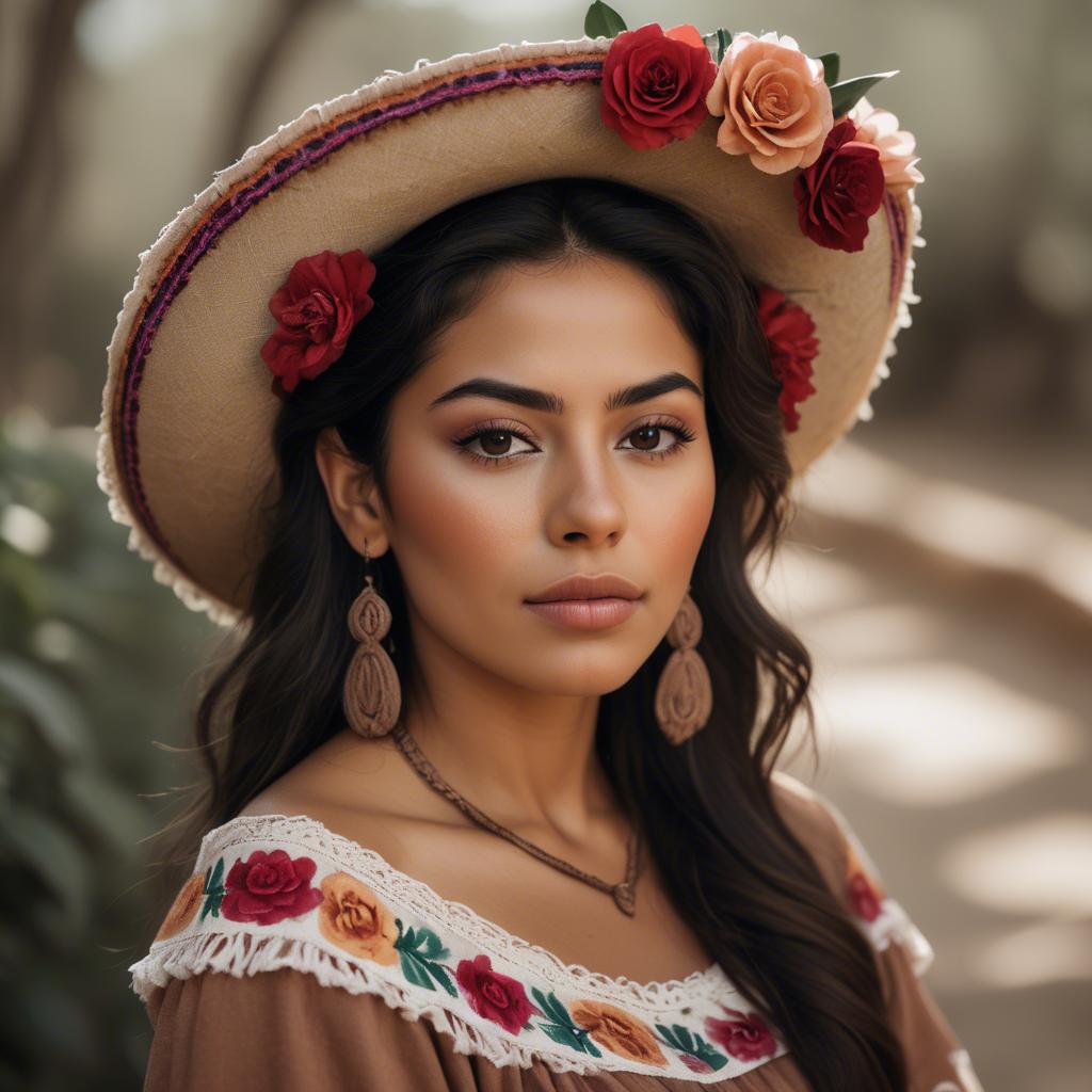 A stunning image of mexican woman in romantic natural tones.