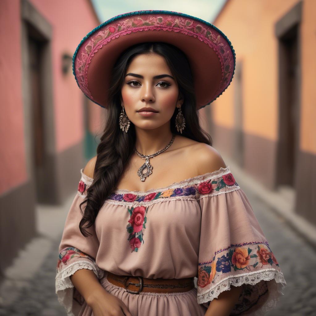 A stunning image of mexican woman in romantic tones.