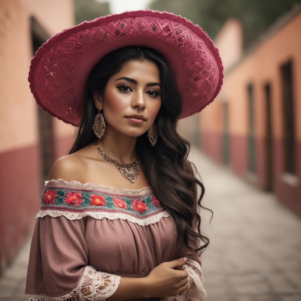 A stunning image of mexican woman in romantic tones.