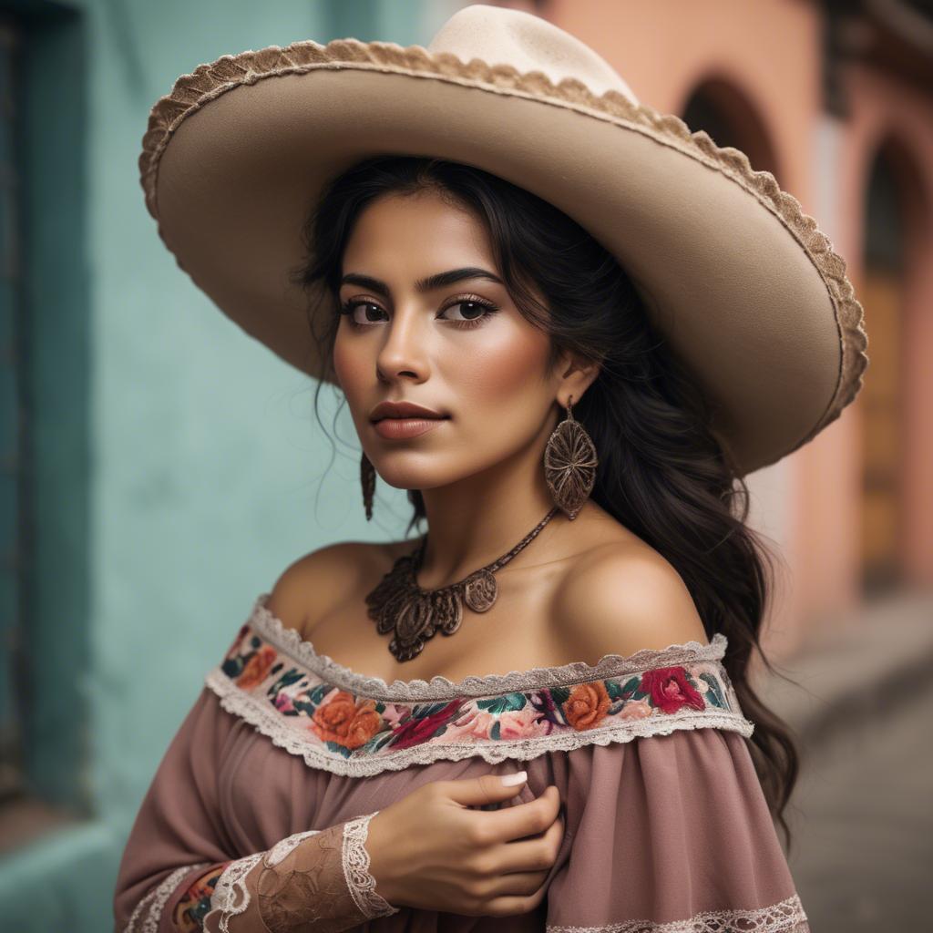 A stunning image of mexican woman in romantic tones.