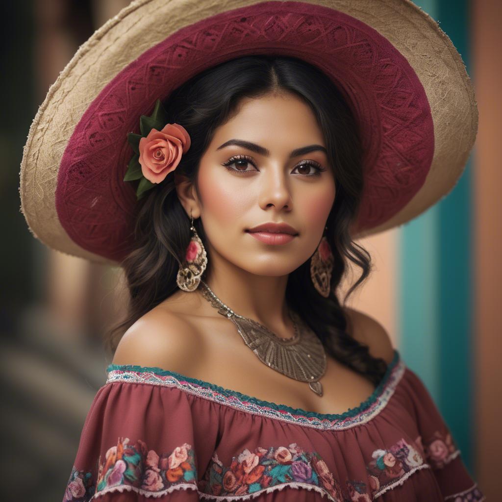 A stunning image of mexican woman in romantic tones.