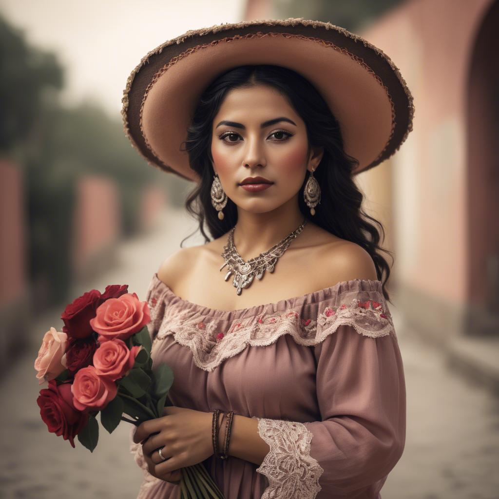 A stunning image of mexican woman in romantic tones.