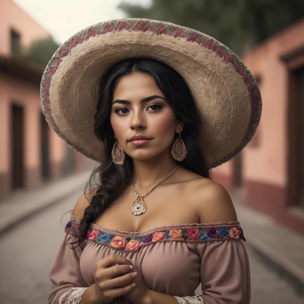 A stunning image of mexican woman in romantic tones.