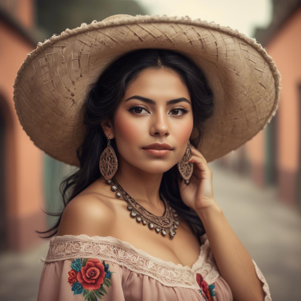 A stunning image of mexican woman in romantic tones.