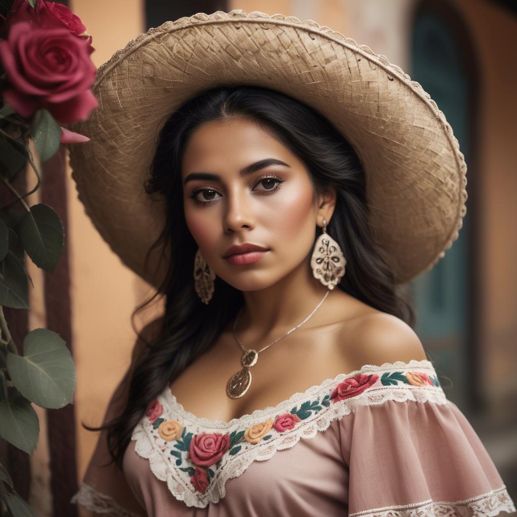 A stunning image of mexican woman in romantic tones.