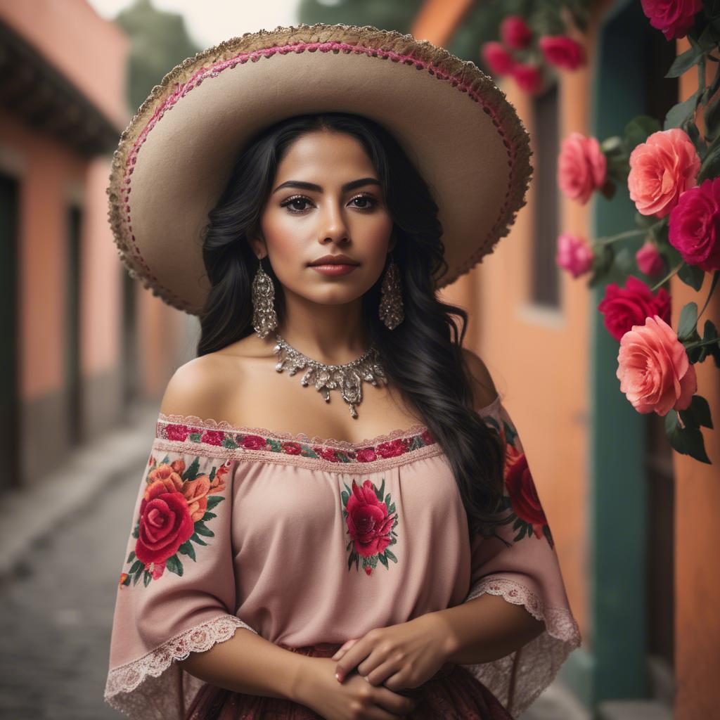 A stunning image of mexican woman in romantic tones.