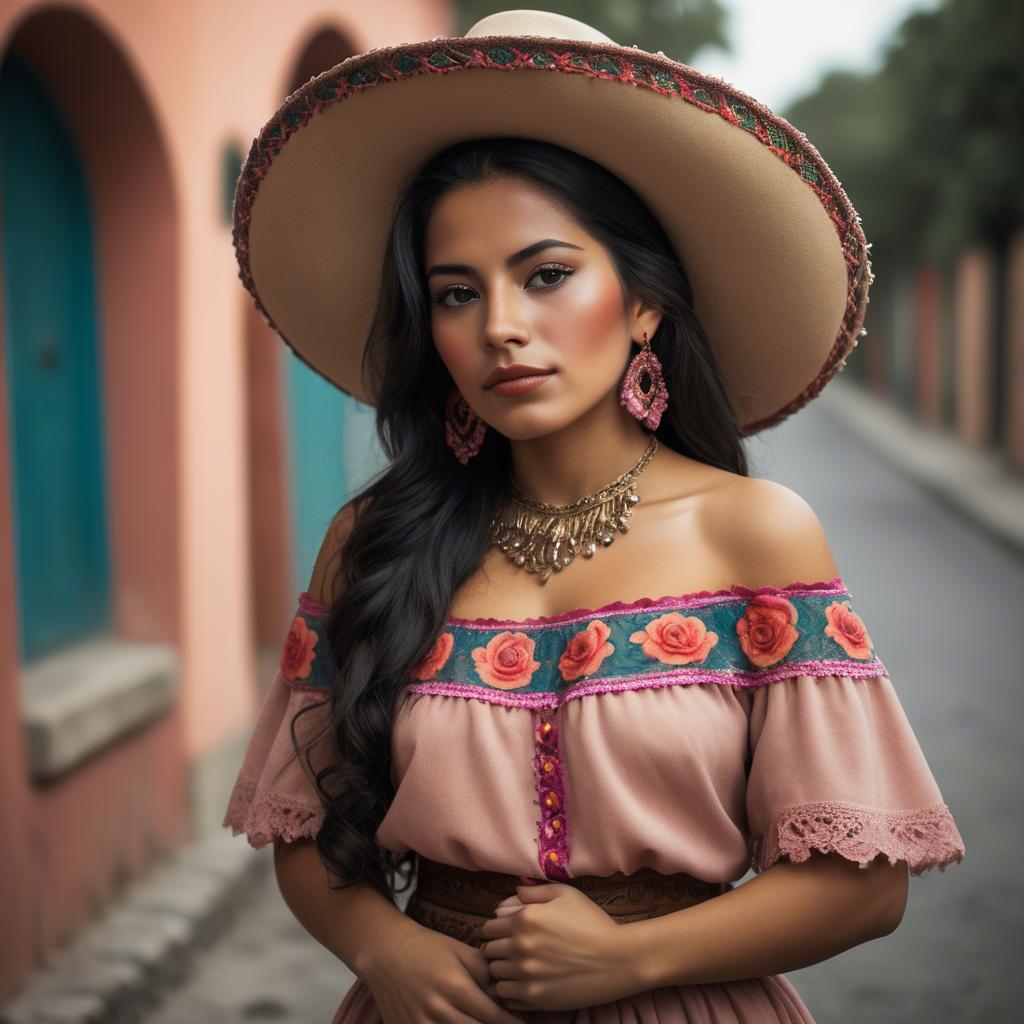 A stunning image of mexican woman in romantic tones.