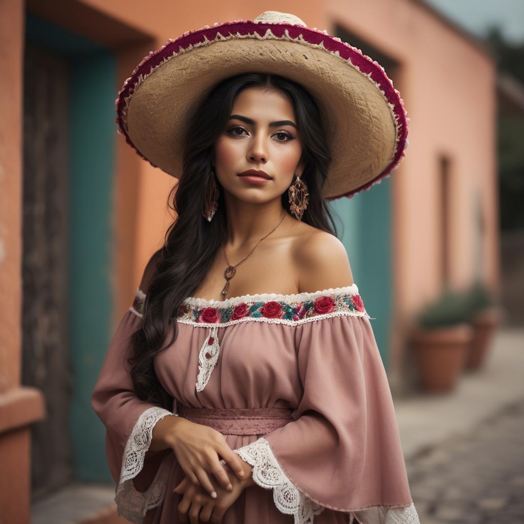 A stunning image of mexican woman in romantic tones.