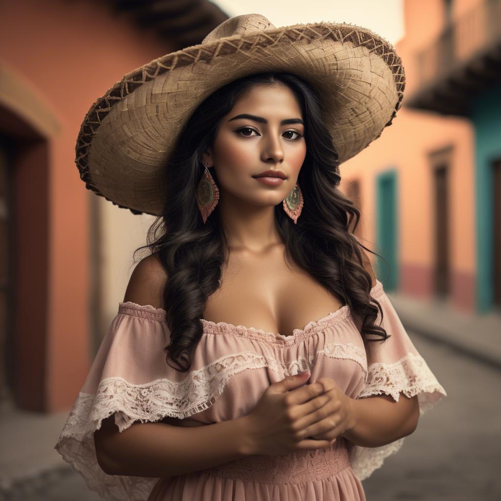 A stunning image of mexican woman in romantic tones.