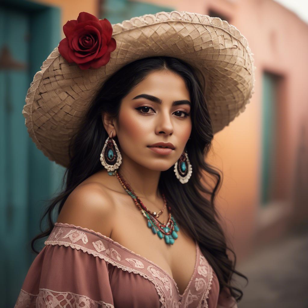 A stunning image of mexican woman in romantic tones.