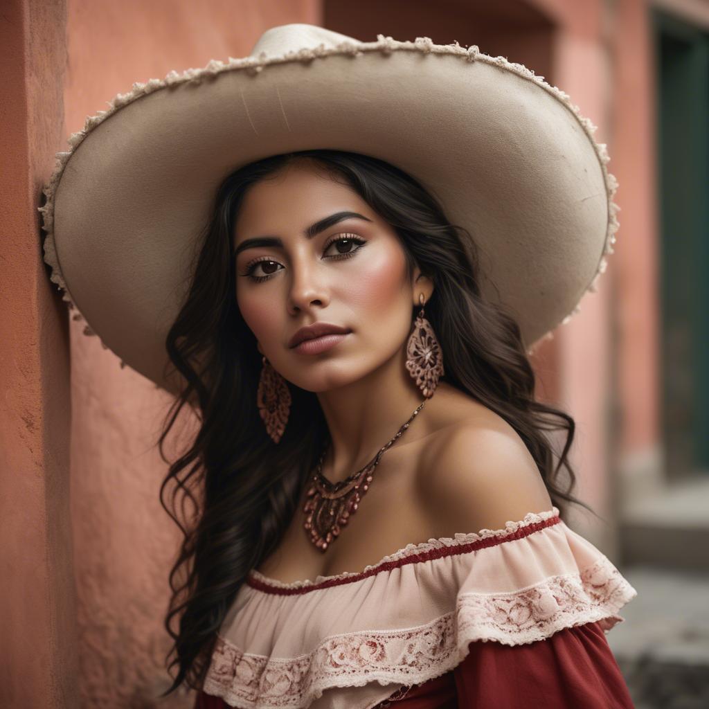 A stunning image of mexican woman in romantic tones.