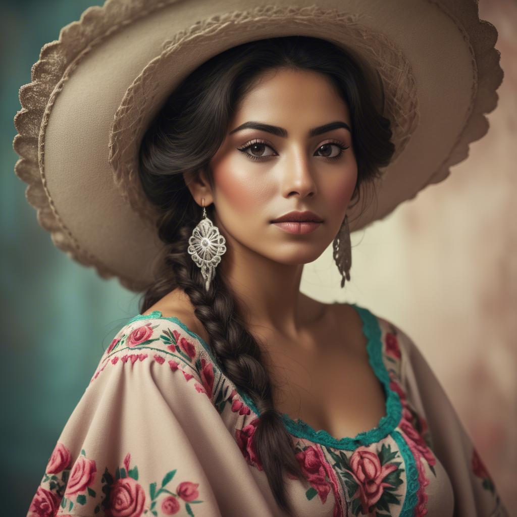 A stunning image of mexican woman in romantic tones.