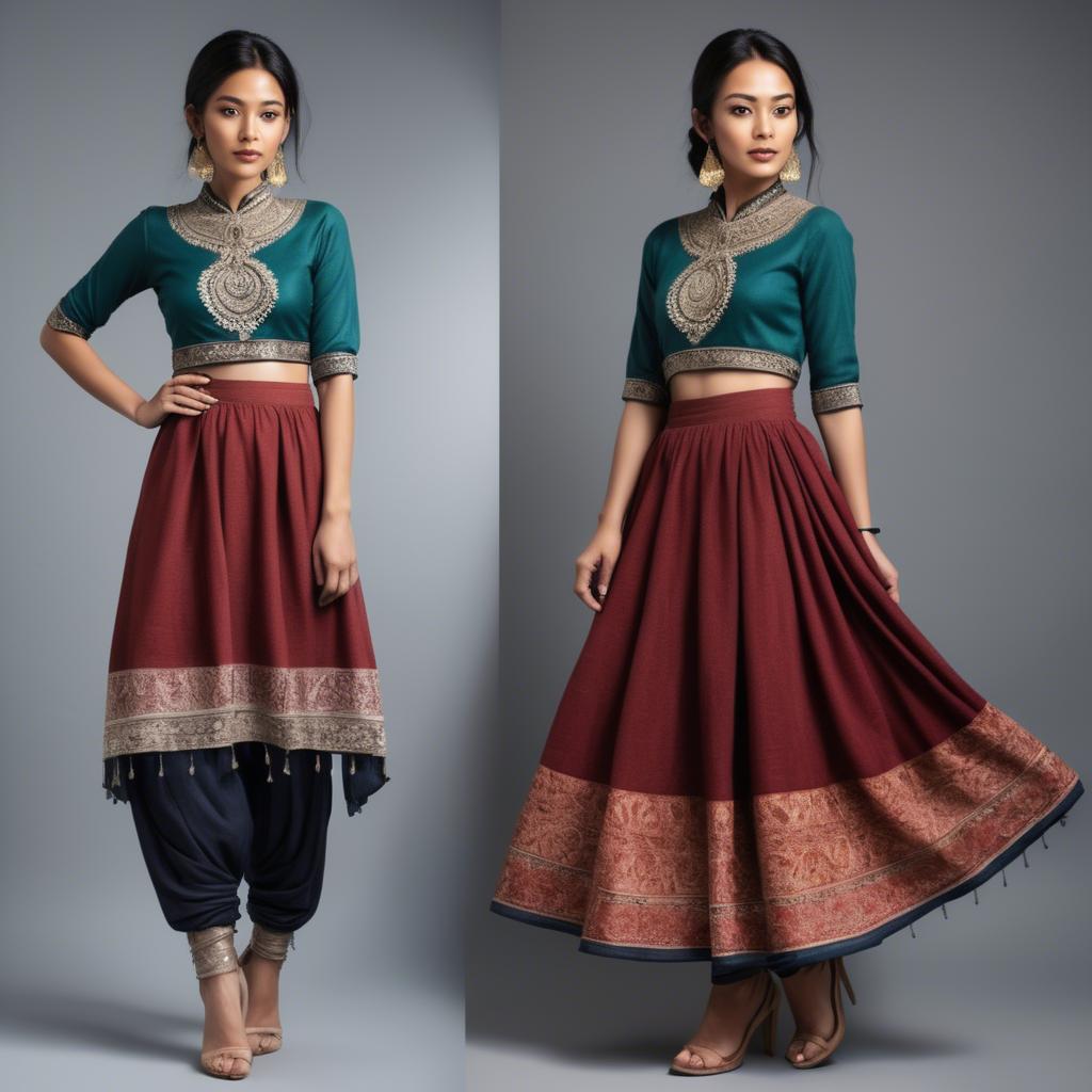 A stunning image of nepalese charm blending a modern dress with subtle himalayan cultural accents.