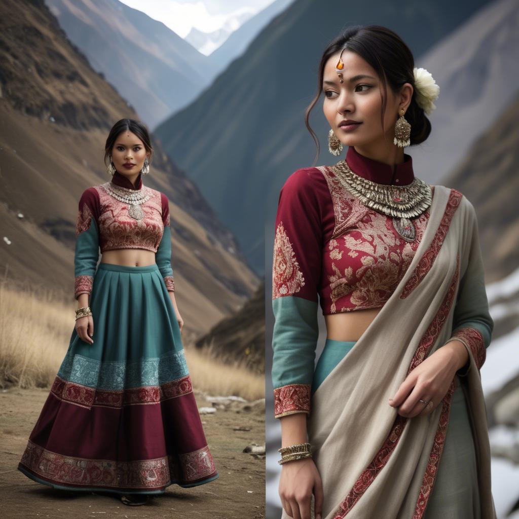 A stunning image of nepalese charm blending a modern dress with subtle himalayan cultural accents.
