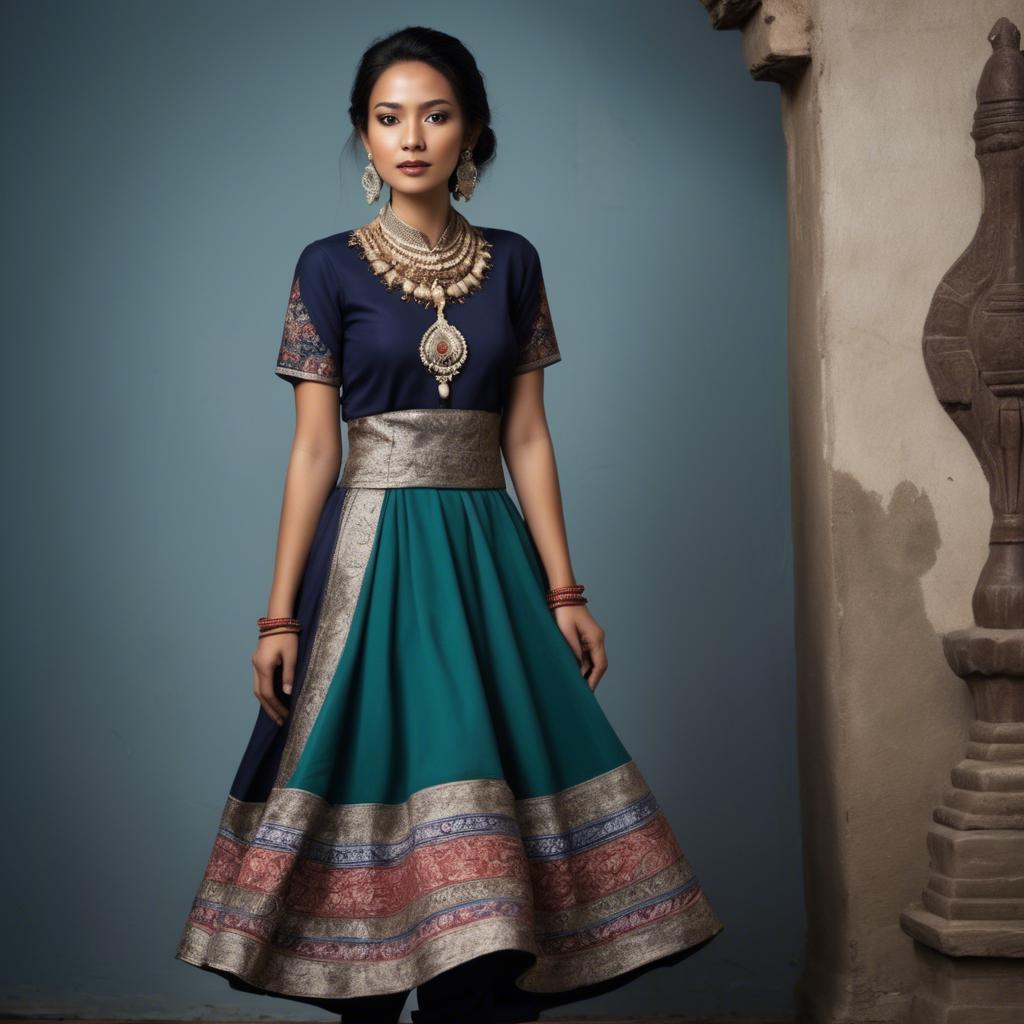 A stunning image of nepalese charm blending a modern dress with subtle himalayan cultural accents.