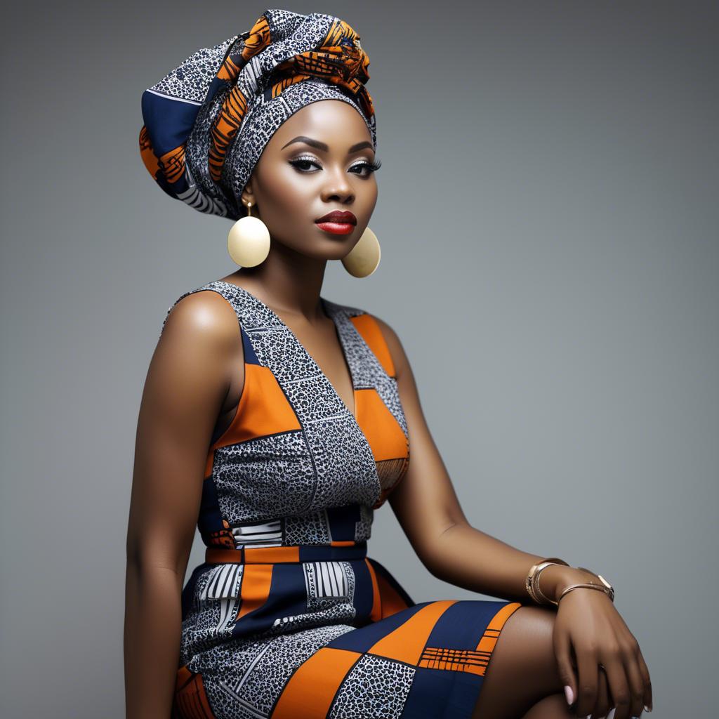A stunning image of nigerian muse sporting a bold patterned headwrap blending modern style with tradition.
