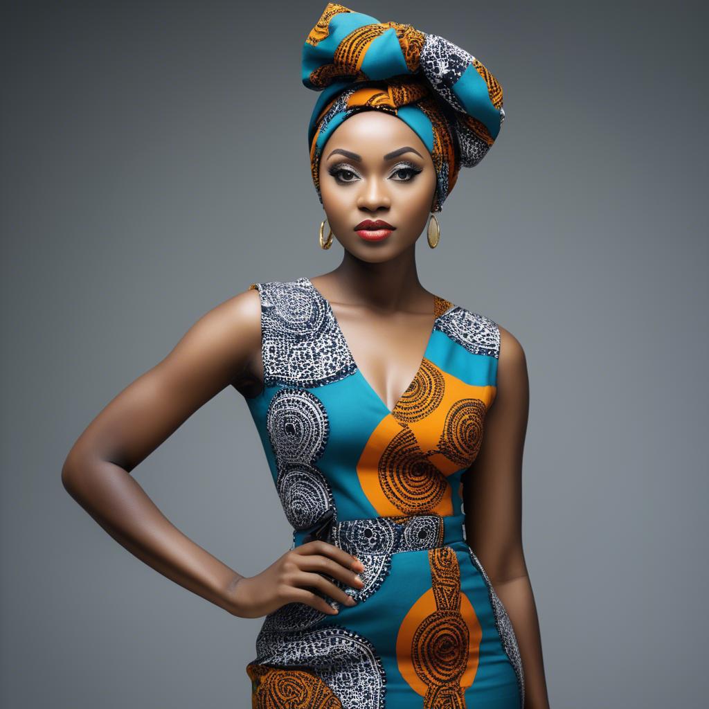 A stunning image of nigerian muse sporting a bold patterned headwrap blending modern style with tradition.