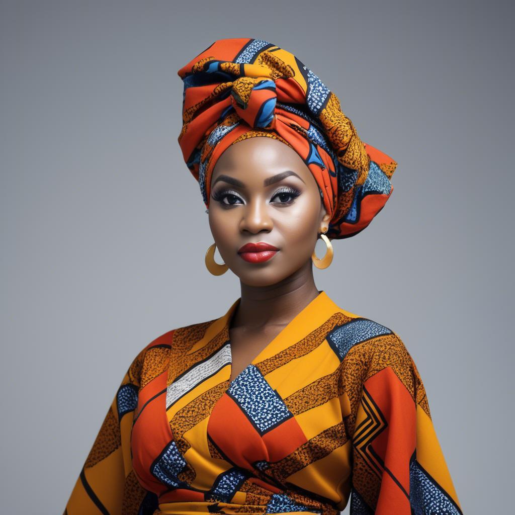 A stunning image of nigerian muse sporting a bold patterned headwrap blending modern style with tradition.