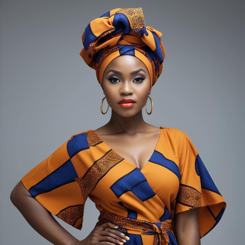 A stunning image of nigerian muse sporting a bold patterned headwrap blending modern style with tradition.