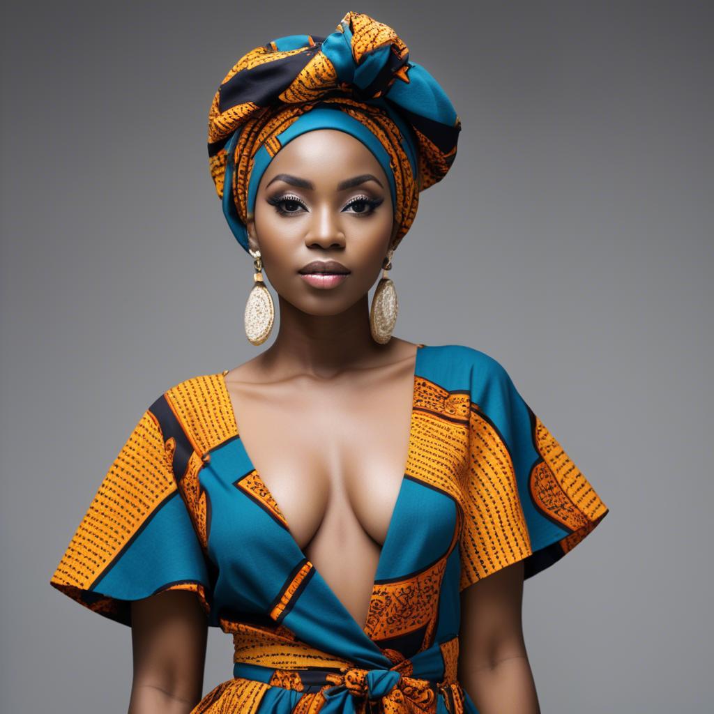 A stunning image of nigerian muse sporting a bold patterned headwrap blending modern style with tradition.