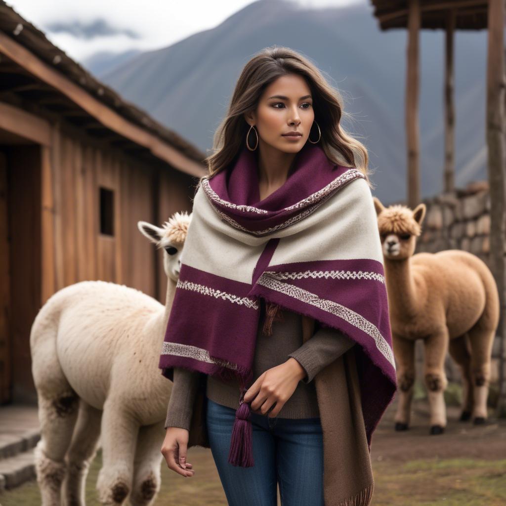 A stunning image of peruvian charm with a warm alpaca shawl harmonizing rustic vibes and modern glamour.